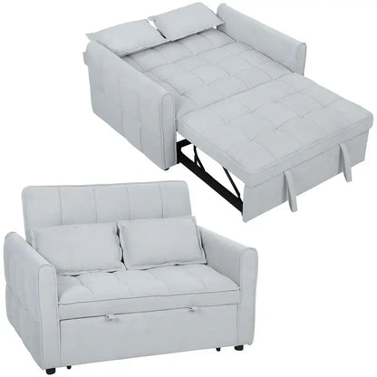 HOMCOM 2 Seater Sofa Bed, 3-in-1 Convertible Sleeper Sofa with Click-clack Adjustable Backrest and 2 Pillows, Light Grey