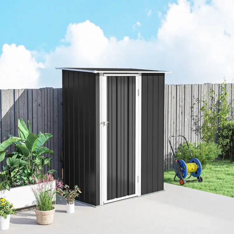 Outsunny 5ft x 3ft Garden Storage Shed, Galvanised Outdoor Metal Shed Waterproof with Sloped Roof, Lockable Door for Patio Tools, Equipment, Grey