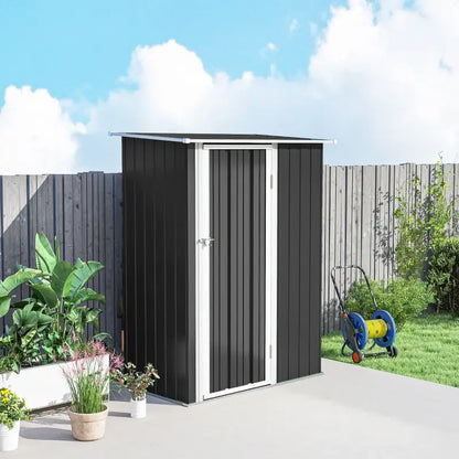 Outsunny 5ft x 3ft Garden Storage Shed, Galvanised Outdoor Metal Shed Waterproof with Sloped Roof, Lockable Door for Patio Tools, Equipment, Grey