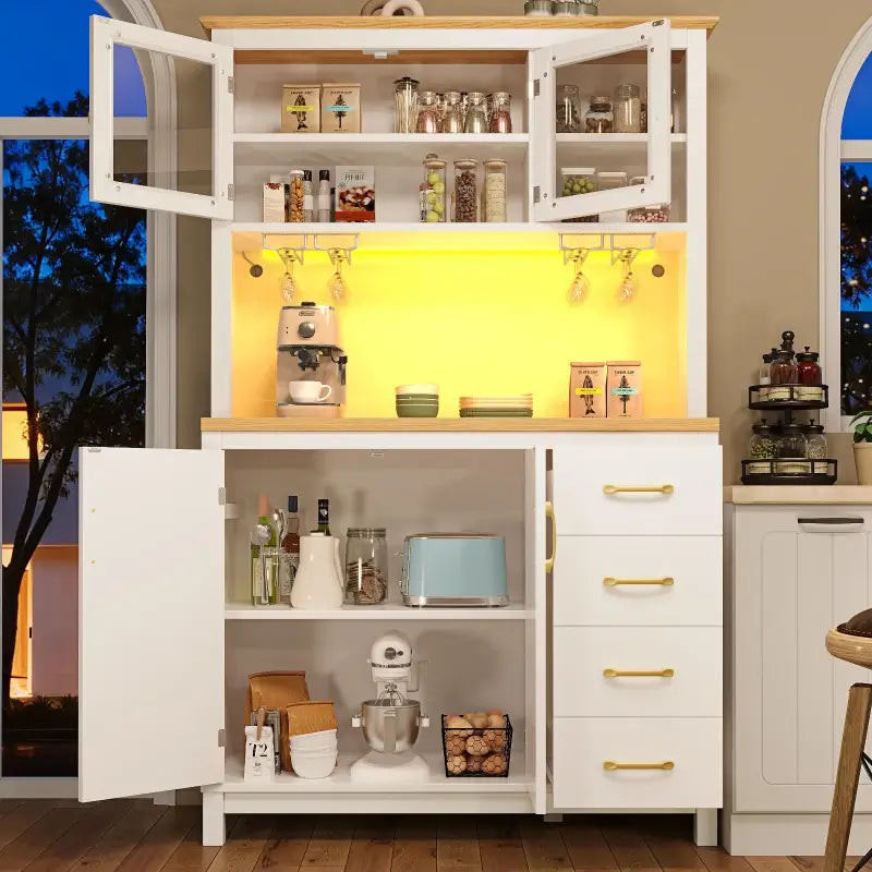 Stylish Sideboard with App-Controlled Built-In LED Light Strip, Practical Cabinet for Kitchen & Living Area, 105.5L x 40W x 180H cm, White