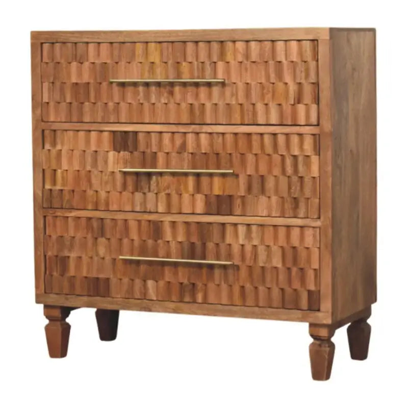 Solid Wood Bedside Cabinet with Eco-friendly Mango Wood, Bedside Table with 3 Drawers for Generous Storage, 35L x 83W x 87H cm, Brown