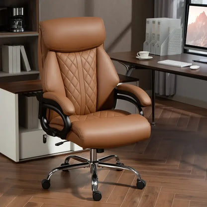 HOMCOM Spring Padded Faux Leather Office Chair with Super Padded, Reclining Office Chair - Light Brown
