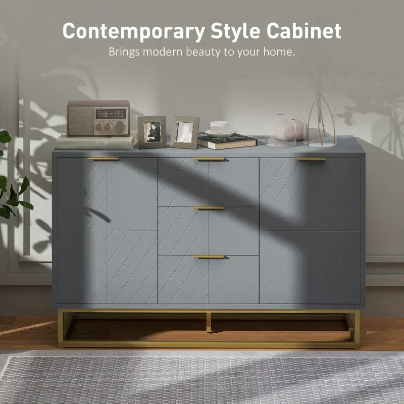 HOMCOM Sideboard with 3 Drawers and Adjustable Shelves for Living Room - Grey