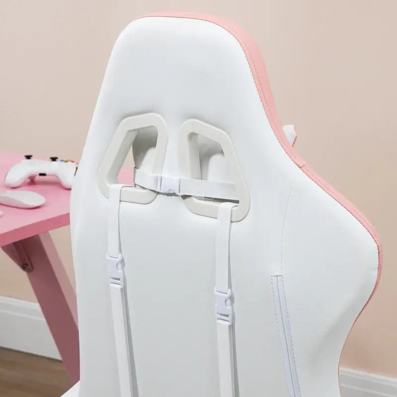 Vinsetto Gaming Chair, Computer Gamer Chair with Reclining High Back, Headrest, Lumbar Support, Footrest, Swivel Wheels, PU Leather, Adjustable Height for Home, White and Pink