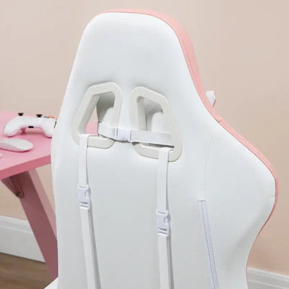 Vinsetto Gaming Chair, Computer Gamer Chair with Reclining High Back, Headrest, Lumbar Support, Footrest, Swivel Wheels, PU Leather, Adjustable Height for Home, White and Pink