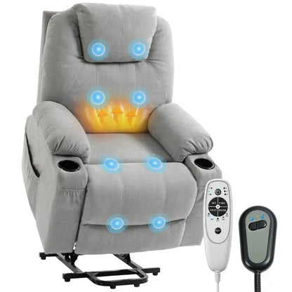 HOMCOM Massage Power Lift Recliner Chair with Pocket Spring, Electric Lift Chair with Wide Backrest, Light Grey