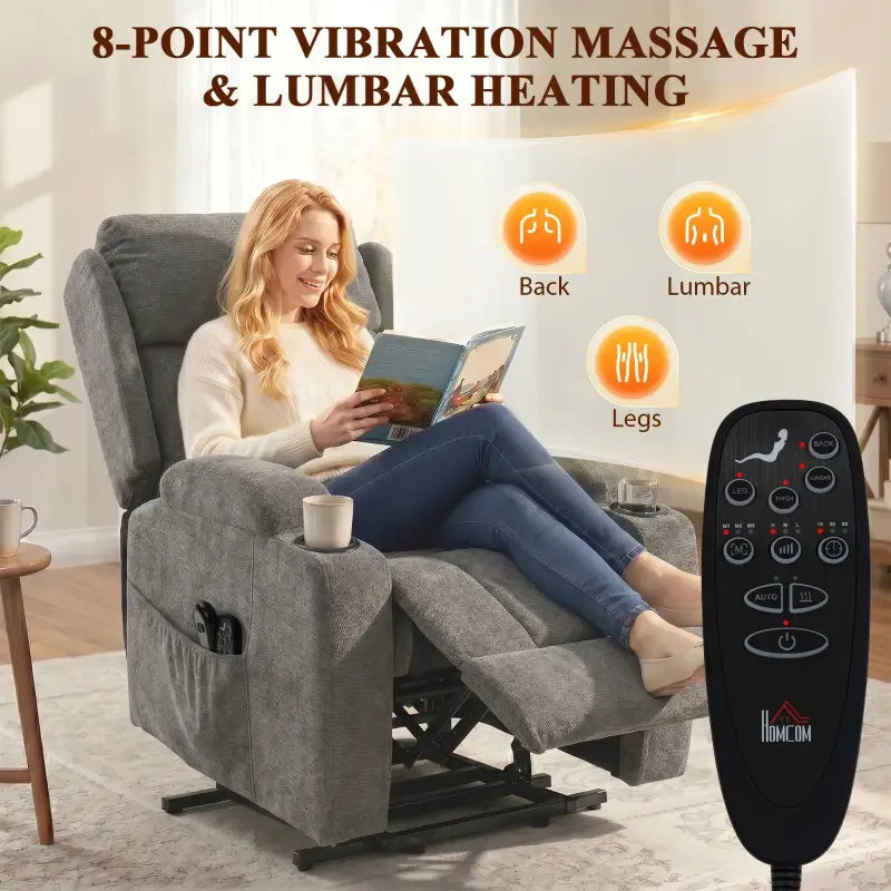 HOMCOM Power Lift Recliner Chair with Vibration Massage and Heat, Chenille Riser and Recliner Armchair for Elderly, Grey