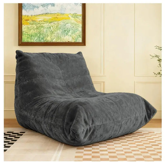 Modern Bean Bag Lazy Sofa with Stylish Chenille Finish, Ergonomic Bean Bag Chair for Compact Spaces, 110L x 90W x 67H cm, Dark Gray