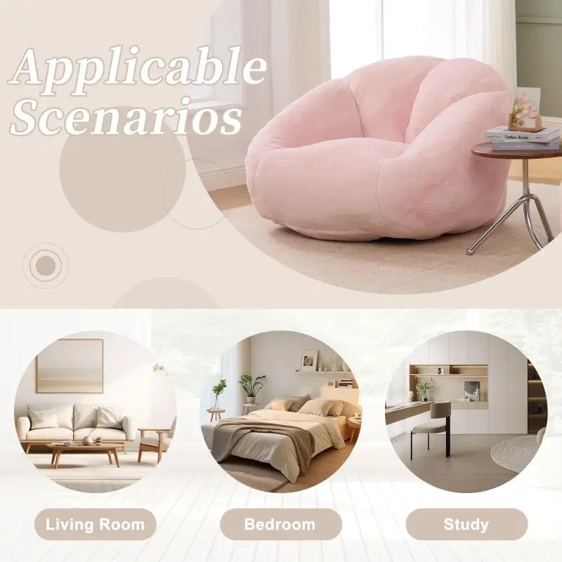 Shell-Shaped Bean Bag Chair with High-Rebound Memory Foam Filling, Ergonomic Floor Lounger with Faux Fur Removable Cover, 100L x 90W x 57H cm, Pink