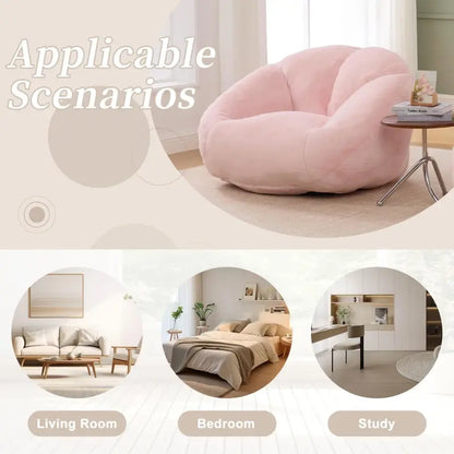 Shell-Shaped Bean Bag Chair with High-Rebound Memory Foam Filling, Ergonomic Floor Lounger with Faux Fur Removable Cover, 100L x 90W x 57H cm, Pink