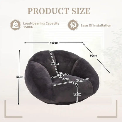 Shell-Shaped Bean Bag Chair with High-Rebound Memory Foam Filling, Ergonomic Floor Lounger with Faux Fur Removable Cover, 100L x 90W x 57H cm, Black