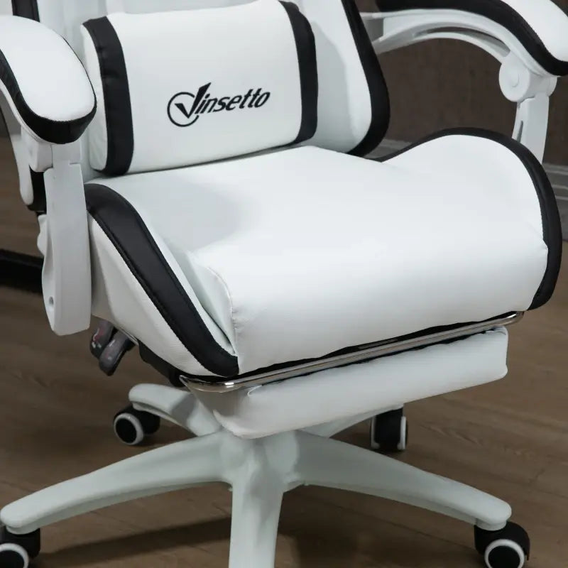 Vinsetto Gaming Chair, Computer Gamer Chair with Reclining High Back, Headrest, Lumbar Support, Footrest, Swivel Wheels, PU Leather, Adjustable Height for Home, White and Black
