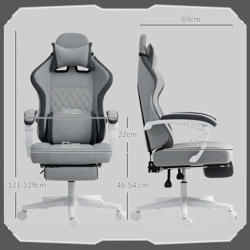HOMCOM Gaming Chair, Gamer Computer Chair with Footrest, High Back, Lumbar Support, Adjustable Height, Swivel Wheels for Home Office, Grey