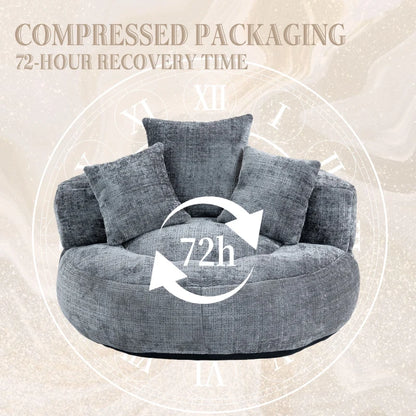 Chenille Bean Bag Chair with Memory Foam Filling, High Back Lounger with Three Pillows for Adults and Kids, 108L x 108W x 52H cm, Gray