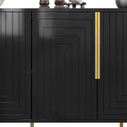 Stylish Sideboard with 2 Doors, 4 Shelves and Geometric Door Design, Durable Cabinet with Slim Metal Feet, 152L x 40W x 75H cm, Black