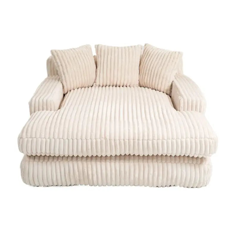 Oversized Chaise Longue Sofa with 3 Throw Cushions and Wide Armrests, Chair with Shredded Memory Foam Seat, 155L x 125W x 63H cm, Beige