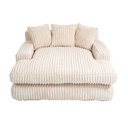 Oversized Chaise Longue Sofa with 3 Throw Cushions and Wide Armrests, Chair with Shredded Memory Foam Seat, 155L x 125W x 63H cm, Beige