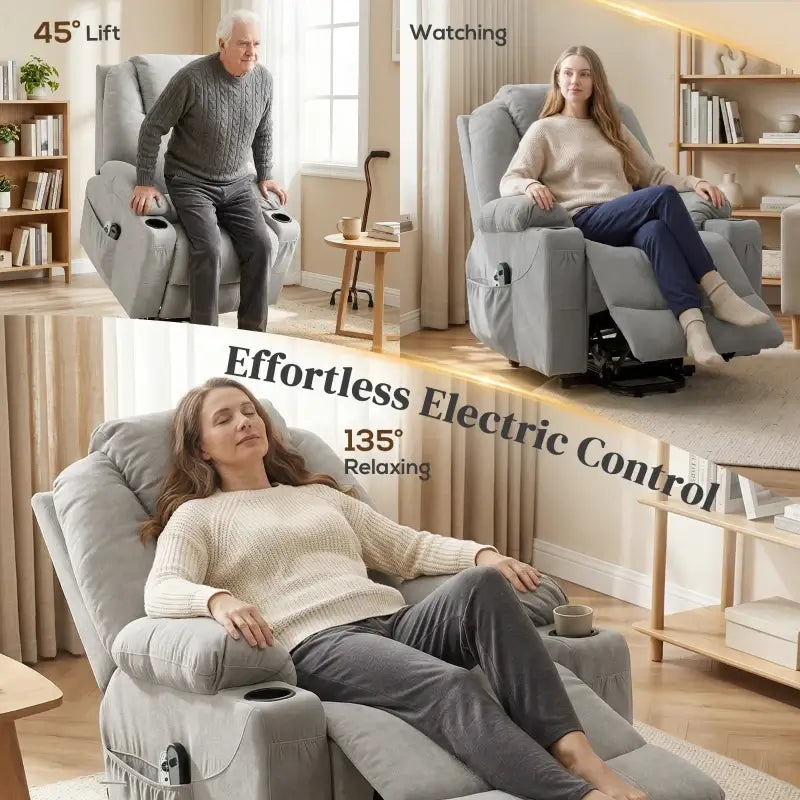 HOMCOM Massage Power Lift Recliner Chair with Pocket Spring, Electric Lift Chair with Wide Backrest, Light Grey