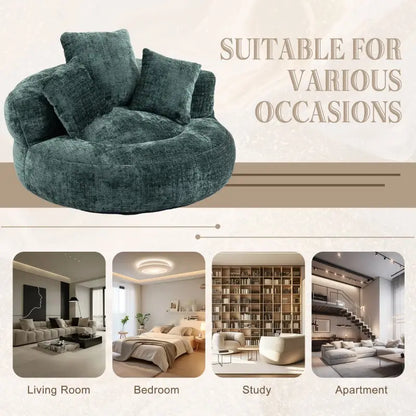 Lazy Sofa Bean Bag Chair with Memory Foam Filling, High Back and Three Pillows, Indoor and Outdoor Use, 108L x 108W x 52H cm, Green