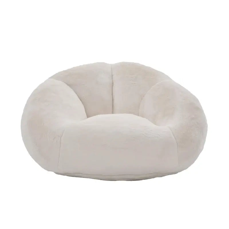Shell-Shaped Bean Bag Chair with High-Rebound Memory Foam Filling, Ergonomic Floor Lounger with Faux Fur Removable Cover, 100L x 90W x 57H cm, Beige