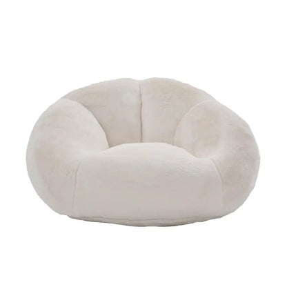Shell-Shaped Bean Bag Chair with High-Rebound Memory Foam Filling, Ergonomic Floor Lounger with Faux Fur Removable Cover, 100L x 90W x 57H cm, Beige