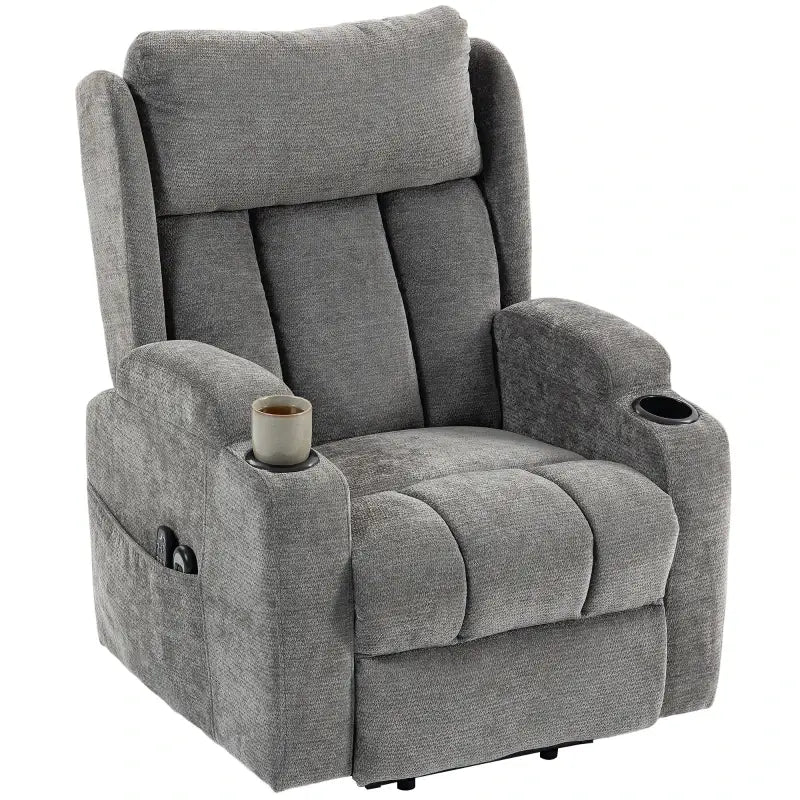 HOMCOM Power Lift Recliner Chair with Vibration Massage and Heat, Chenille Riser and Recliner Armchair for Elderly, Grey