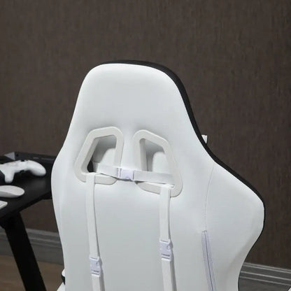 Vinsetto Gaming Chair, Computer Gamer Chair with Reclining High Back, Headrest, Lumbar Support, Footrest, Swivel Wheels, PU Leather, Adjustable Height for Home, White and Black