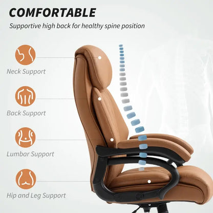 HOMCOM Spring Padded Faux Leather Office Chair with Super Padded, Reclining Office Chair - Light Brown