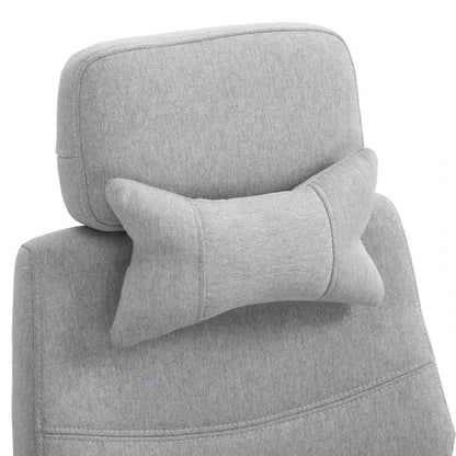 Vinsetto Office Chair, High Back Fabric Work Chair with 160° Reclining Backrest, Retractable Footrest, Neck and Lumbar Pillow, Light Grey
