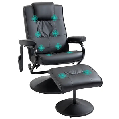 HOMCOM Swivel Recliner Chair and Footstool, Faux Leather Massage Recliner Armchair with Remote Control and Round Wrapped Base, Black