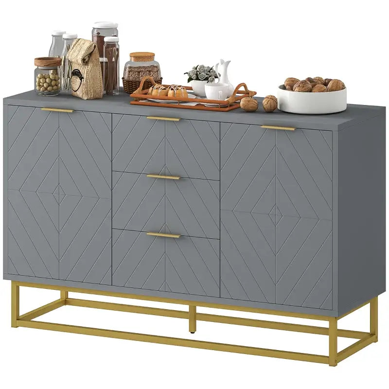 HOMCOM Sideboard with 3 Drawers and Adjustable Shelves for Living Room - Grey