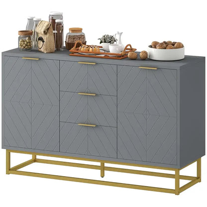 HOMCOM Sideboard with 3 Drawers and Adjustable Shelves for Living Room - Grey