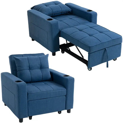 HOMCOM 3-in-1 Single Sofa Bed, Convertible Sleeper Chair Bed with 3-level Adjustable Back - Dark Blue