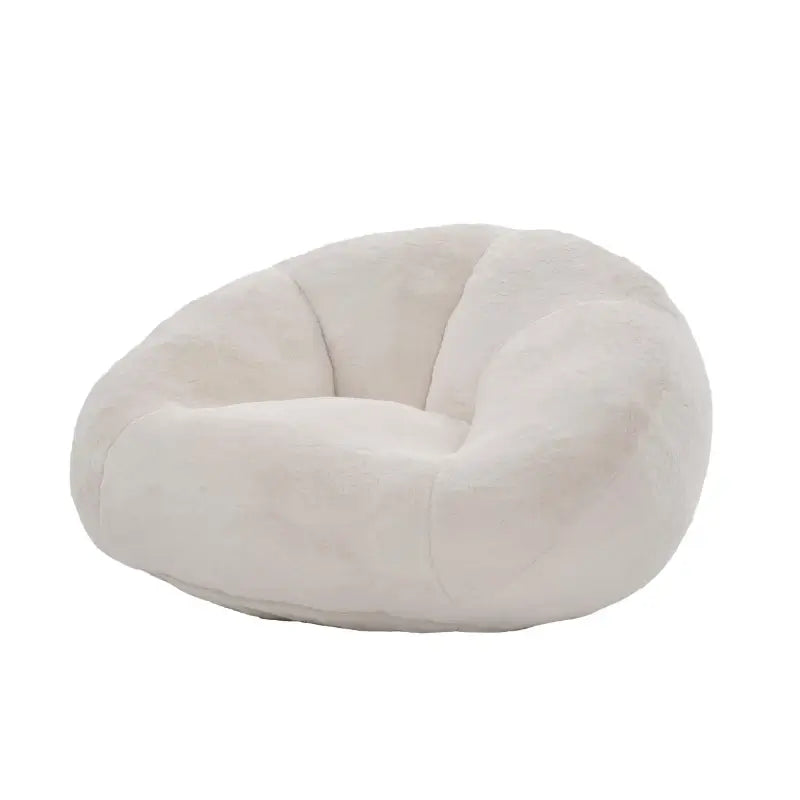 Shell-Shaped Bean Bag Chair with High-Rebound Memory Foam Filling, Ergonomic Floor Lounger with Faux Fur Removable Cover, 100L x 90W x 57H cm, Beige