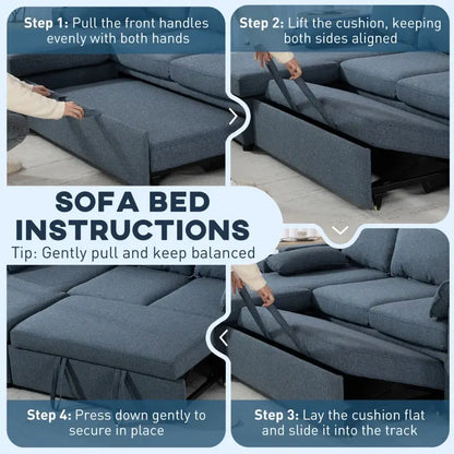 HOMCOM Corner Sofa Bed, L Shaped Sleeper Sectional Sofa with Reversible Storage Chaise, Blue
