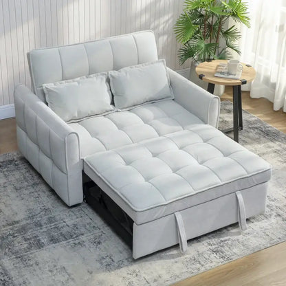 HOMCOM 2 Seater Sofa Bed, 3-in-1 Convertible Sleeper Sofa with Click-clack Adjustable Backrest and 2 Pillows, Light Grey