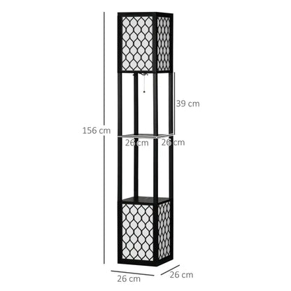 HOMCOM Floor Lamp with Shelves, Modern Tall Standing Lamps with Fabric Lampshade, Chain Switch and Dual Light for Living Room, Bedroom, Bulb not Included, Black