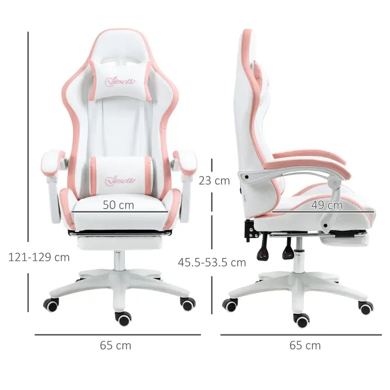 Vinsetto Gaming Chair, Computer Gamer Chair with Reclining High Back, Headrest, Lumbar Support, Footrest, Swivel Wheels, PU Leather, Adjustable Height for Home, White and Pink