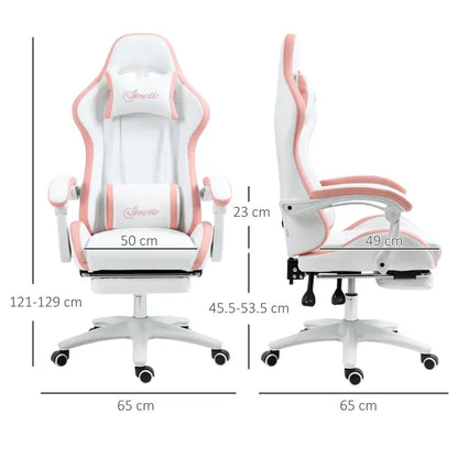 Vinsetto Gaming Chair, Computer Gamer Chair with Reclining High Back, Headrest, Lumbar Support, Footrest, Swivel Wheels, PU Leather, Adjustable Height for Home, White and Pink
