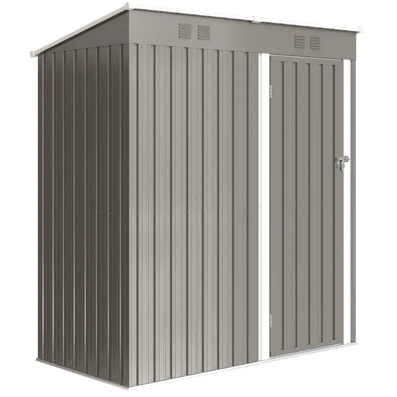 Outsunny 5 x 3 ft Lean-to Garden Shed, Outdoor Storage Shed with Lockable Door and Vents, Light Grey