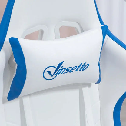 Vinsetto Gaming Chair, Computer Gamer Chair with Reclining High Back, Headrest, Lumbar Support, Footrest, Swivel Wheels, PU Leather, Adjustable Height for Home, White and Blue