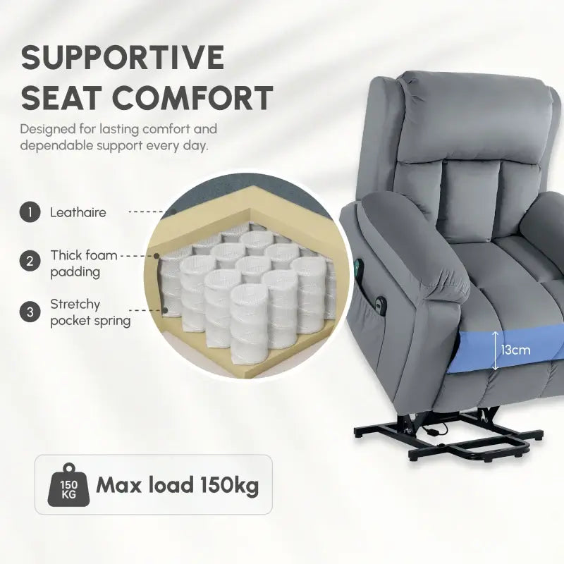 HOMCOM Eight-Point Massage Lift Chair, with Remote - Grey