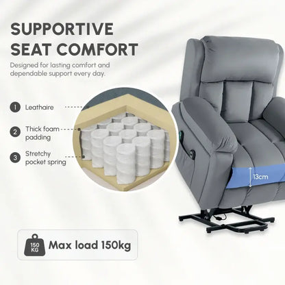 HOMCOM Eight-Point Massage Lift Chair, with Remote - Grey