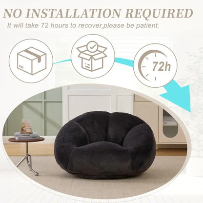 Shell-Shaped Bean Bag Chair with High-Rebound Memory Foam Filling, Ergonomic Floor Lounger with Faux Fur Removable Cover, 100L x 90W x 57H cm, Black