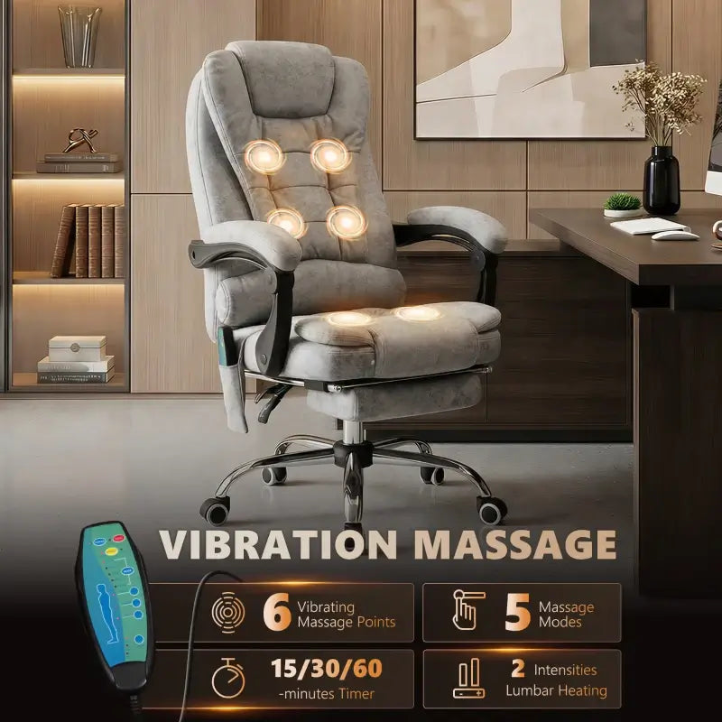 Vinsetto Heated 6 Points Vibration Massage Executive Office Chair, Adjustable Swivel Ergonomic High Back Desk Chair Recliner with Footrest, Grey