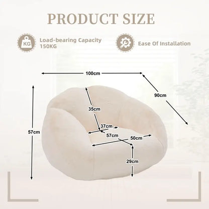 Shell-Shaped Bean Bag Chair with High-Rebound Memory Foam Filling, Ergonomic Floor Lounger with Faux Fur Removable Cover, 100L x 90W x 57H cm, Beige