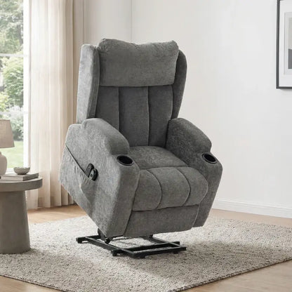 HOMCOM Power Lift Recliner Chair with Vibration Massage and Heat, Chenille Riser and Recliner Armchair for Elderly, Grey