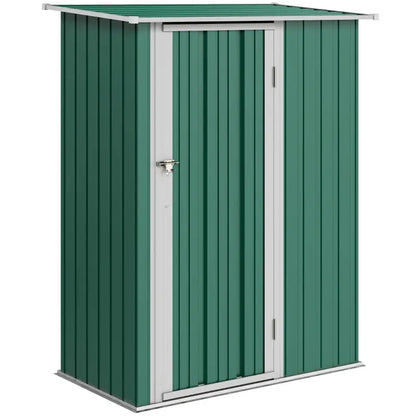 Outsunny 5ft x 3ft Garden Storage Shed, Galvanised Outdoor Metal Shed Waterproof with Sloped Roof, Lockable Door for Patio Tools, Equipment, Green