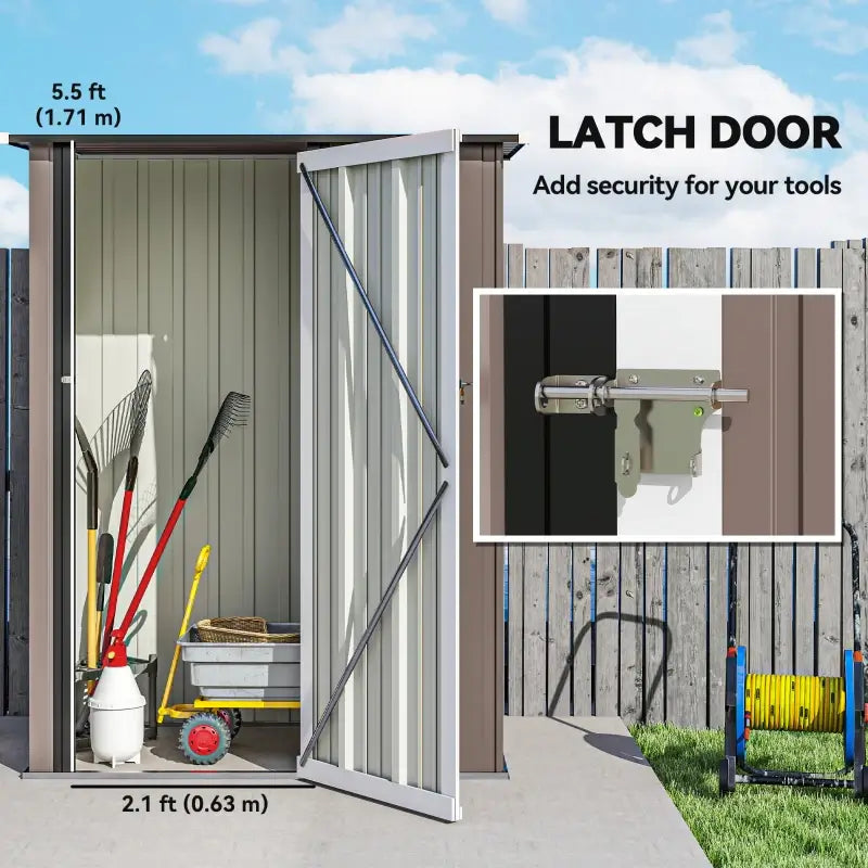 Outsunny 5ft x 3ft Garden Storage Shed, Galvanised Outdoor Metal Shed Waterproof with Sloped Roof, Lockable Door for Patio Tools, Equipment, Brown
