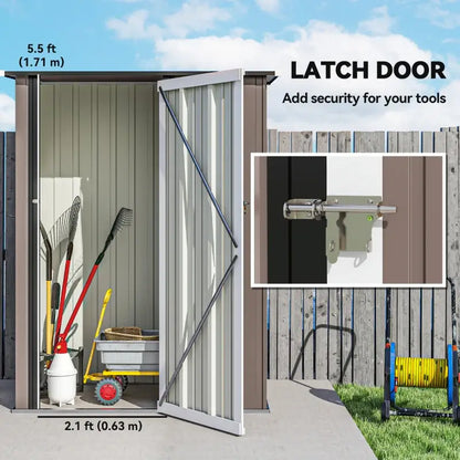 Outsunny 5ft x 3ft Garden Storage Shed, Galvanised Outdoor Metal Shed Waterproof with Sloped Roof, Lockable Door for Patio Tools, Equipment, Brown